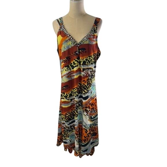 "DIVA COLLECTIVE" Vintage Y2K  Sheer Dress Metal Beads SZ 2XL Babydoll Cheetah - Picture 1 of 16